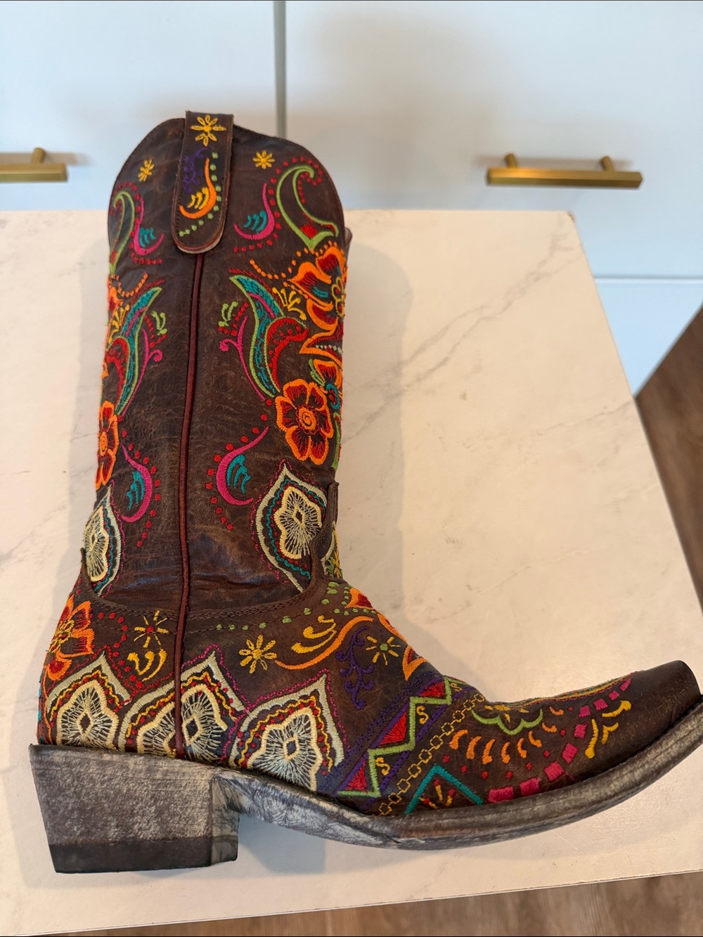 Old Gringo Brown Leather Western Boots with Multicolor Floral Embroidery - Picture 9 of 13
